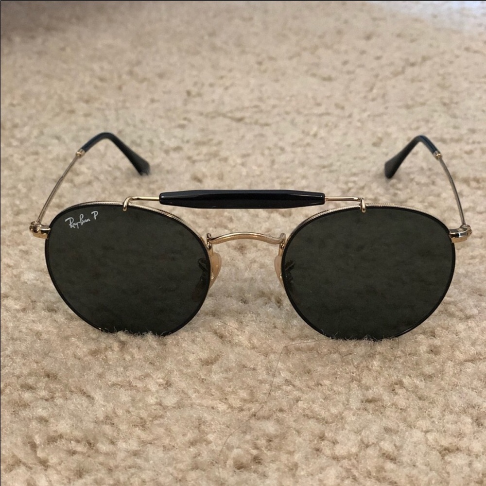 NEW Ray-Ban Round Aviator Black & Gold Sunglasses